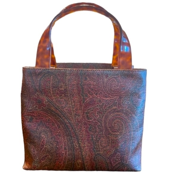ETRO RARE PAISLEY TORTOISESHELL PATTERN PLASTIC HANDLE HANDBAG PVC/LEATHER - Picture 2 of 14